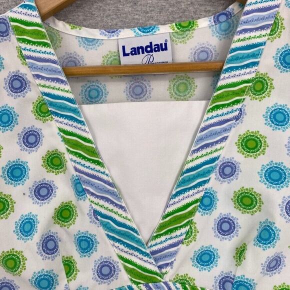 Landau Scrub Top Womens Small Blue Green Nursing Medical Uniform Short Sleeve - Picture 2 of 9